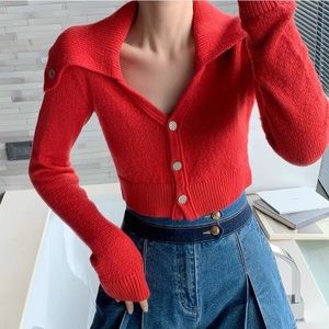 Short Length Red Long Sleeve Sweater